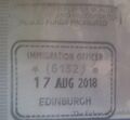 Въездной штамп в Эдинбурге в канадском паспорте, 2018